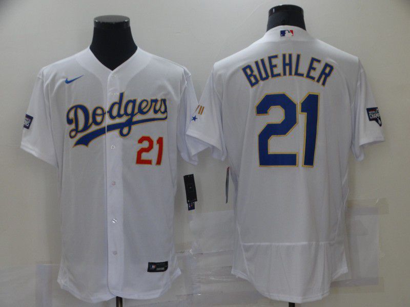 Men Los Angeles Dodgers #21 Buehler White gold and blue Elite 2021 Nike MLB Jersey